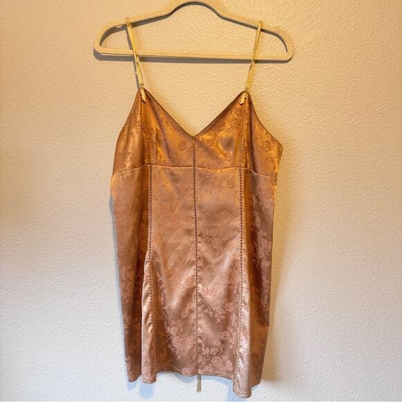 Vintage Victoria Secret 90s Gold Slip Mini Dress Womens M Corset Back Floral Y2K - Picture 2 of 12